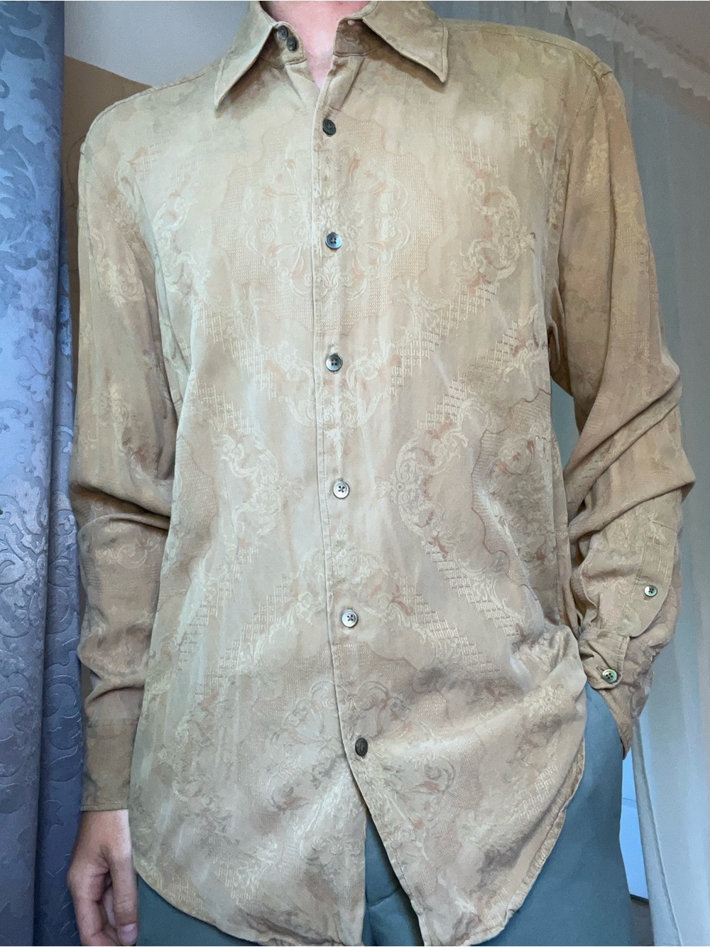Men's Silk-Blend Dress Shirt in Light Tan